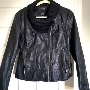 Moto jacket with knit collar
